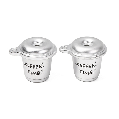 Opaque Printed Acrylic Pendants, Cup with Word Coffee Time Charms