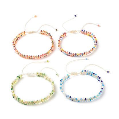 Glass Braided Bead Bracelet, Double Row Adjustable Bracelet for Women