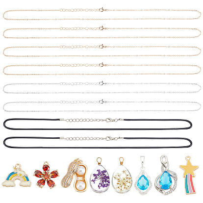 DIY Necklaces Making Kits, include Imitation Leather Cord, Iron Cable Chain, Brass Micro Cubic Zirconia & Glass & Alloy Enamel Pendants