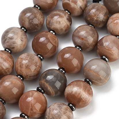 Natural Multi-Moonstone European Beads Strands, Large Hole Beads, Round