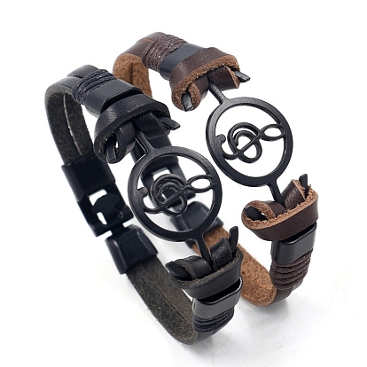 Alloy Musical Note Link Bracelet with Leather Cords for Men