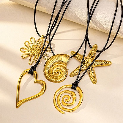 Летние 304 подвеска из нержавеющей стали, регулируемый черный вощеный шнурок, ожерелье для женщин, золотые