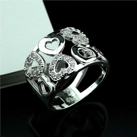 Кольца для женщин из латуни с узором в виде сердца и кристаллами из горного хрусталя