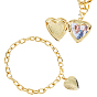 4Pcs Brass Locket Heart Charm Bracelets, Cable Chains Bracelets