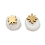 Natural Shell Flat Round Beads, with 304 Stainless Steel Star Ornament