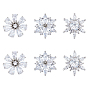6Pcs 3 Style 1-Hole Brass Cubic Zirconia Buttons, Flower