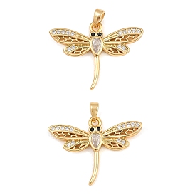 Brass Micro Pave Cubic Zirconia Pendants, Dragonfly Charms