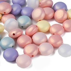 Spray Painted Acrylic Beads, Rubberized Style, Flat Round