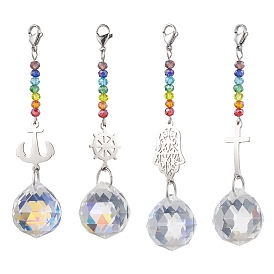 Round Glass Pendant Decooration, Nautical Stainless Steel Link & Lobster Claw Clasps Charms for Bag Ornaments