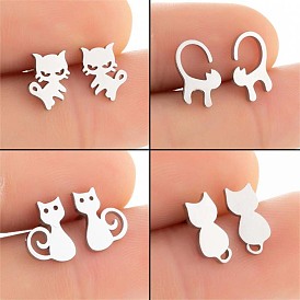 Adorable Stainless Steel Cat Earrings - Minimalist Pet Jewelry for Feline Lovers