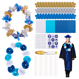 Kits de graduación para hacer tú mismo, incluyendo una cartulina de papel artesanal, cinta acrílica de doble cara, pegatinas de papel de puntos, tijeras en forma de U de acero inoxidable, las bolsas de plástico, pétalos artificiales de poliéster