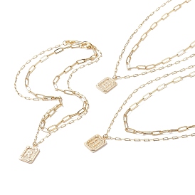 2 rectangle en laiton de style pcs 2 avec colliers pendentif lettre initiale, colliers de chaînes de trombones pour hommes femmes
