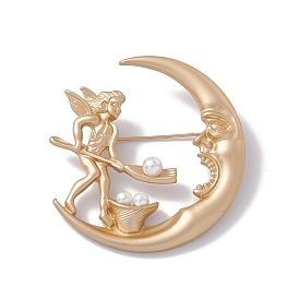Plastic Pearl Moon & Fairy Lapel Pin, Alloy Badge for Backpack Clothes