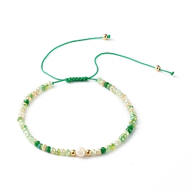 Bracelets de perles tressées en fil de nylon, avec des billes de verre plaquent, perles rondes imitation perle
