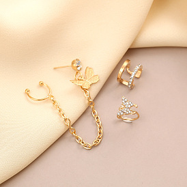 Charming Fairy Butterfly Ear Clips Set with Sparkling Rhinestones - Elegant Alloy Non-Pierced Earrings for Women