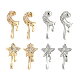 Женские серьги-гвоздики из латуни с прозрачным кубическим цирконием, долговечный, Лунная звезда