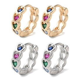 Rack Plating Brass Micro Pave Colorful Cubic Zirconia Hoop Earrings for Women, Heart