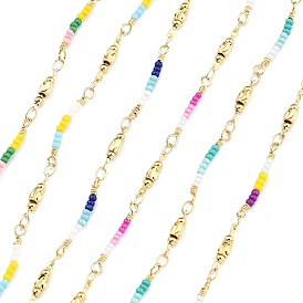 Латунные шаровые цепи, со стеклянными бисеринами, без кадмия, без никеля и без свинца, реальный 18 k позолоченный, пайки, с катушкой