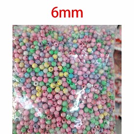 Opaque Acrylic Beads, Round, Silver Metal Enlaced