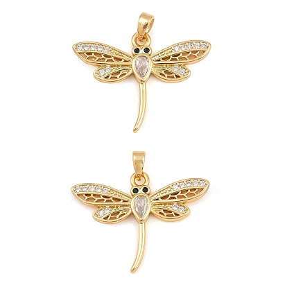 Brass Micro Pave Cubic Zirconia Pendants, Dragonfly Charms