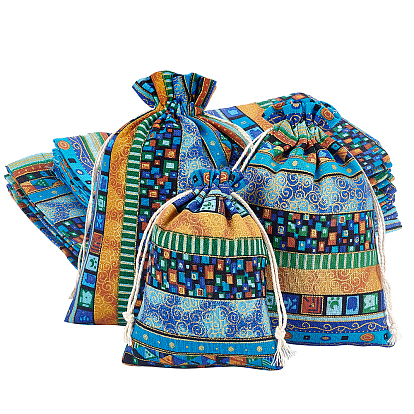 20Pcs 3 Styles National Style Cloth Storage Bag, Drawstring Bag, Rectangle, for Candy Gift Bags