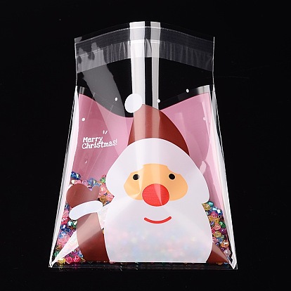 Rectangle OPP Cellophane Bags for Christmas, with Santa Claus Pattern, 13.1x9.9cm, Bilateral Thickness: 0.07mm, about 95~100pcs/bag