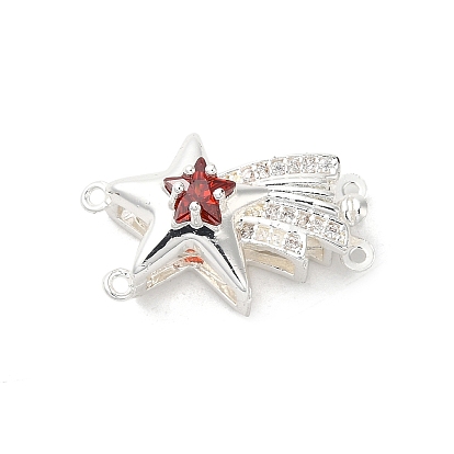 Rack Plating Brass Pave Cubic Zirconia Box Clasps, 2-Strand, 4-Hole, Cadmium Free & Lead Free, Long-Lasting Plated, Star