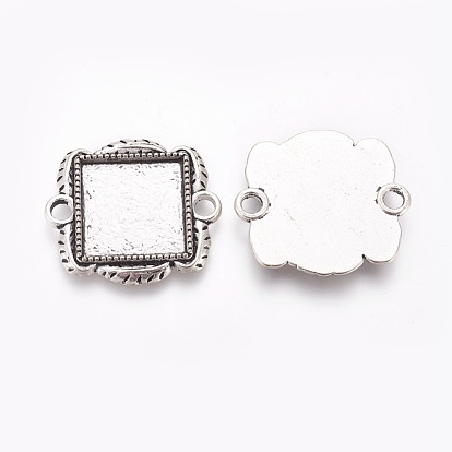 Tibetan Style Alloy Cabochon Connector Setting, Square, with Clear Glass Cabochons