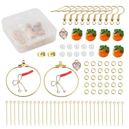 Persimmon Bumpy Dangle Earrings Making Kits, Including ABS Plastic Imitation Pearl Beads, Iron Wire Pendants, Alloy Cubic Zirconia Charms, Persimmon Bumpy Lampwork Beads, Iron Earring Findings