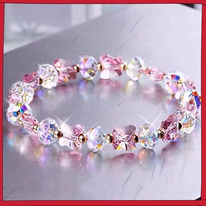 Glas Perlen Stretch-Armbänder, Schmetterlings- und Rondell-Charm-Armbänder für Damen