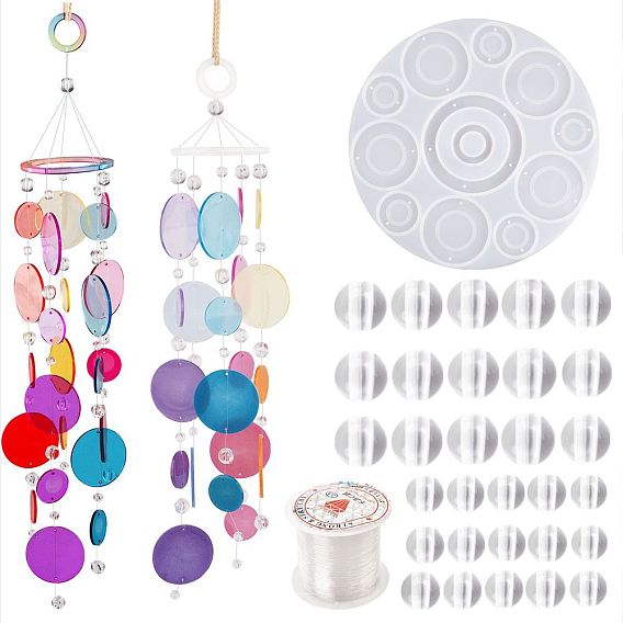 Wind Chime Making Kit, Including Silicone Pendant Mold, Beads, Crystal Thread