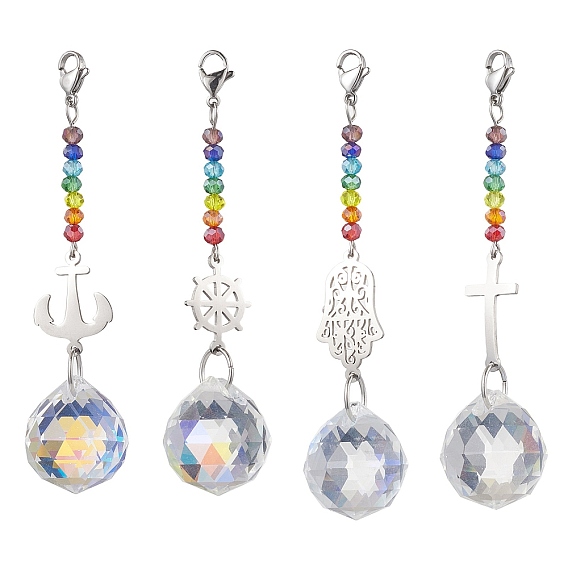 Украшение круглой стеклянной подвески, Подвески в виде морских звеньев из нержавеющей стали и застежек-когтей-омаров для украшений сумок