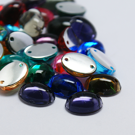 Sew on Rhinestone, Taiwan Acrylic Rhinestone, Two Holes, Garments Accessories, Oval Dome
