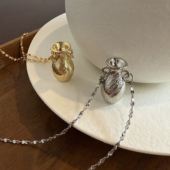 Alloy Vase Pendant 304 Stainless Steel Chain Necklaces for Women