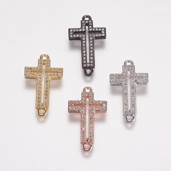 Brass Micro Pave Cubic Zirconia Links, Cross