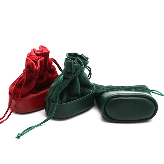 Бархатные мешочки для хранения украшений с завязками, прямоугольные, с дном из искусственной кожи