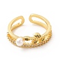 Clear Cubic Zirconia Leaf Open Cuff Ring with Plastic Pearl Beaded, Brass Jewelry for Women, Cadmium Free & Lead Free