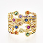 Brass Micro Pave Cubic Zirconia Cuff Rings, Open Rings