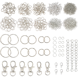 115Pcs 4 Styles Alloy Swivel Lobster Claw Clasps, 60Pcs Iron Ends with Twist Chains, 600Pcs 2 Styles Iron Open Jump Rings, 150Pcs 3 Style Iron Split Key Rings