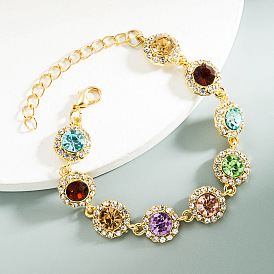 Fashion Colorful Rhinestone Chain Bracelet for Women, Alloy Daily Wear Jewelry