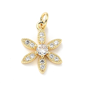 Eco-friendly Brass Micro Pave Clear Cubic Zirconia Pendants, with Jump Ring, Cadmium Free & Lead Free, Flower