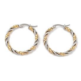 Ion Plating(IP) 201 Stainless Steel Twist Hoop Earrings, with 304 Stainless Steel Pin