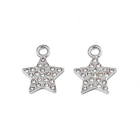 304 Stainless Steel Charms, with Crystal Rhinestone, Star