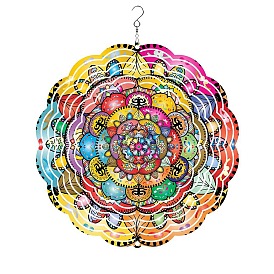 Wind Spinner Stained Iron Pendant Decorations, Garden Home Hanging Decorations, Mandala Flower Pattern