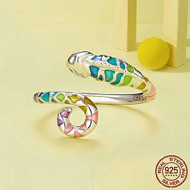 925 Кольца-манжеты из стерлингового серебра с кубическим цирконием и эмалью, хамелеон