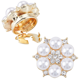 Кнопки латунь манжеты, с горный хрусталь и жемчуг имитация, для аксессуаров одежды, цветок, золотые