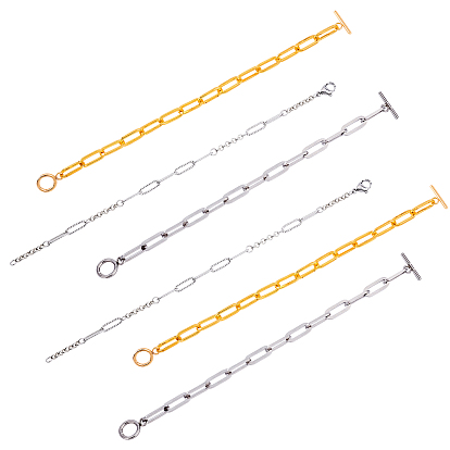 Paperclip Chain Bracelets Sets, with Toggle Clasps and Lobster Claw Clasps