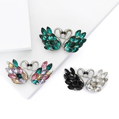 Брошь в виде лебедя из сплава и стекла со стразами, платина