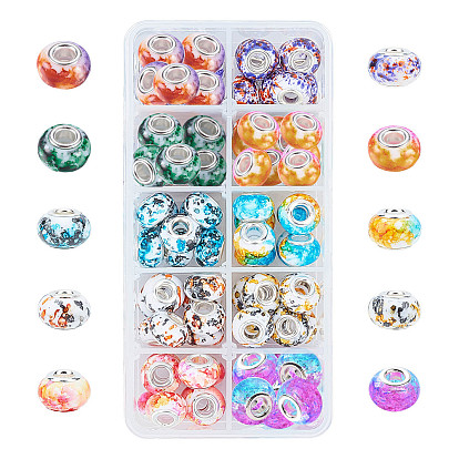 Cmолы европейские шарики, бусины с большим отверстием, с латунными сердечниками с серебряным покрытием, рондель