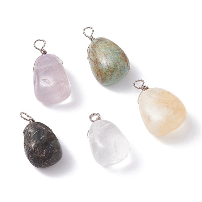 Pendentifs en pierre naturelle, avec du fil de cuivre enroulé, platine, larme
